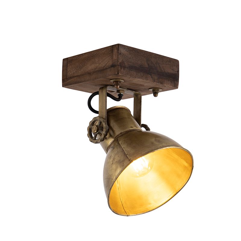 Industriële plafondspot brons met hout 18 cm - Mangoes