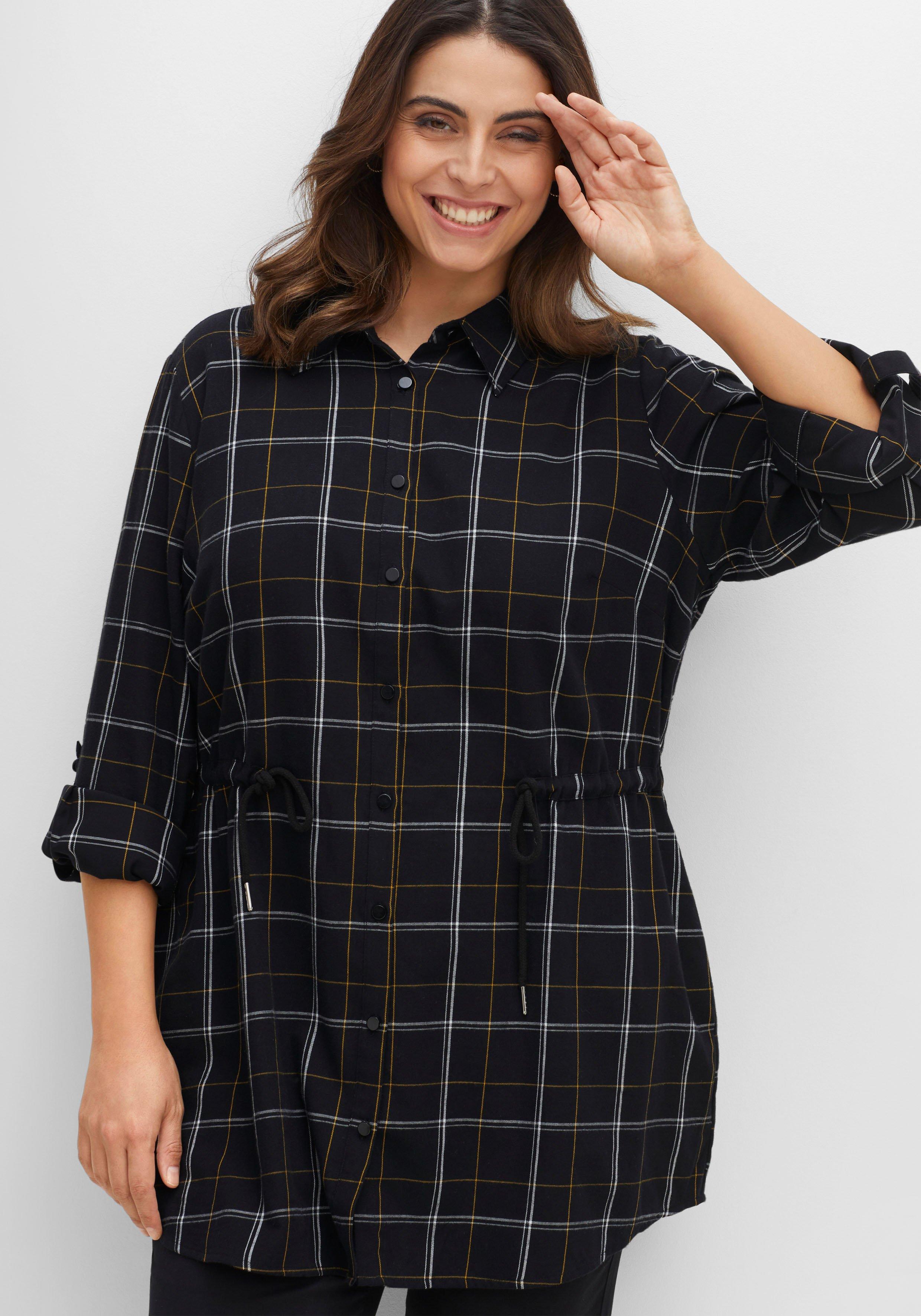 Karierte Longbluse mit Tunnelzug in der Taille
