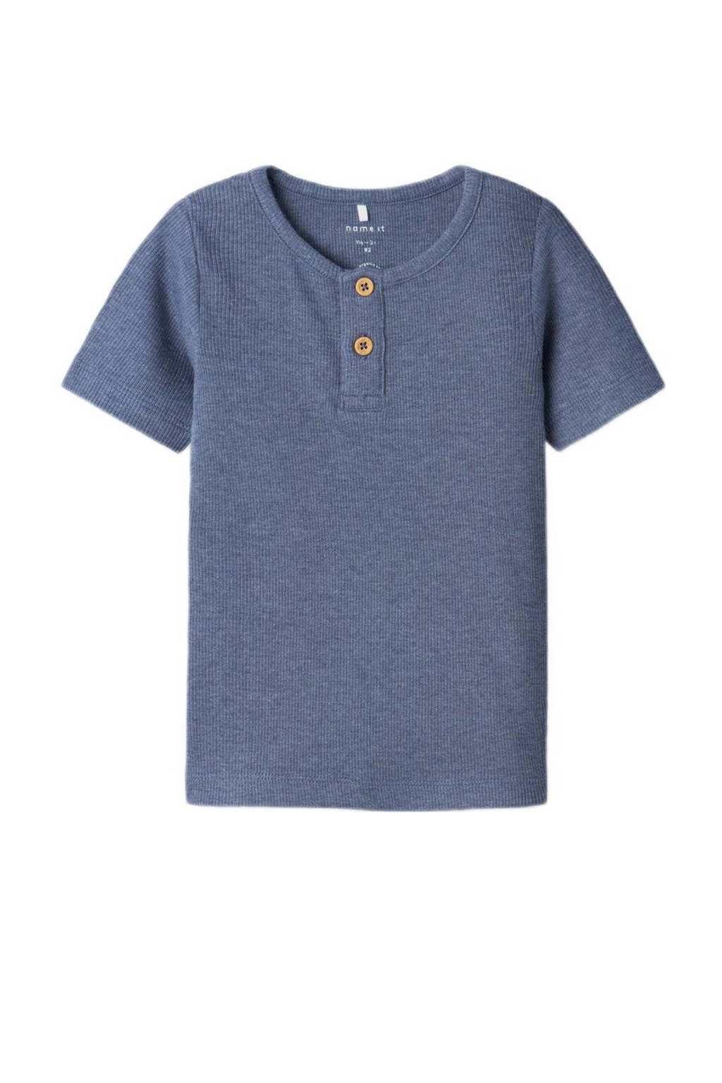 ribgebreid T-shirt NMMKAB grijsblauw