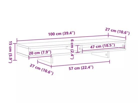Support de moniteur gris béton 100x27x15 cm bois d'ingénierie
