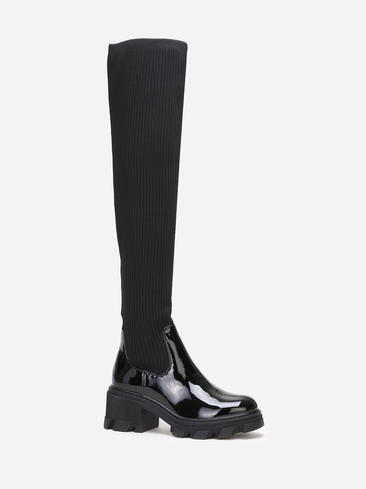 Cuissardes vernies et effet chaussettes- Noir