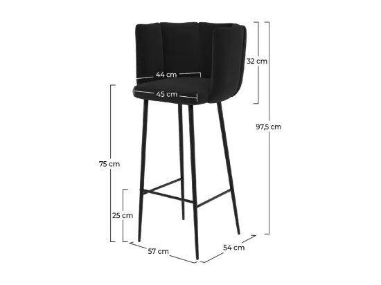 Lot de 2 chaises de bar en velours noir 75 cm - Rosy