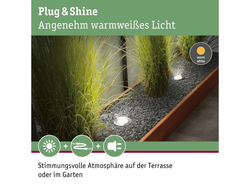Paulmann Gartenspot Plug & Shine Rund, 3000 K Runde Bodeneinbauleuchte für das Plug & Shine System