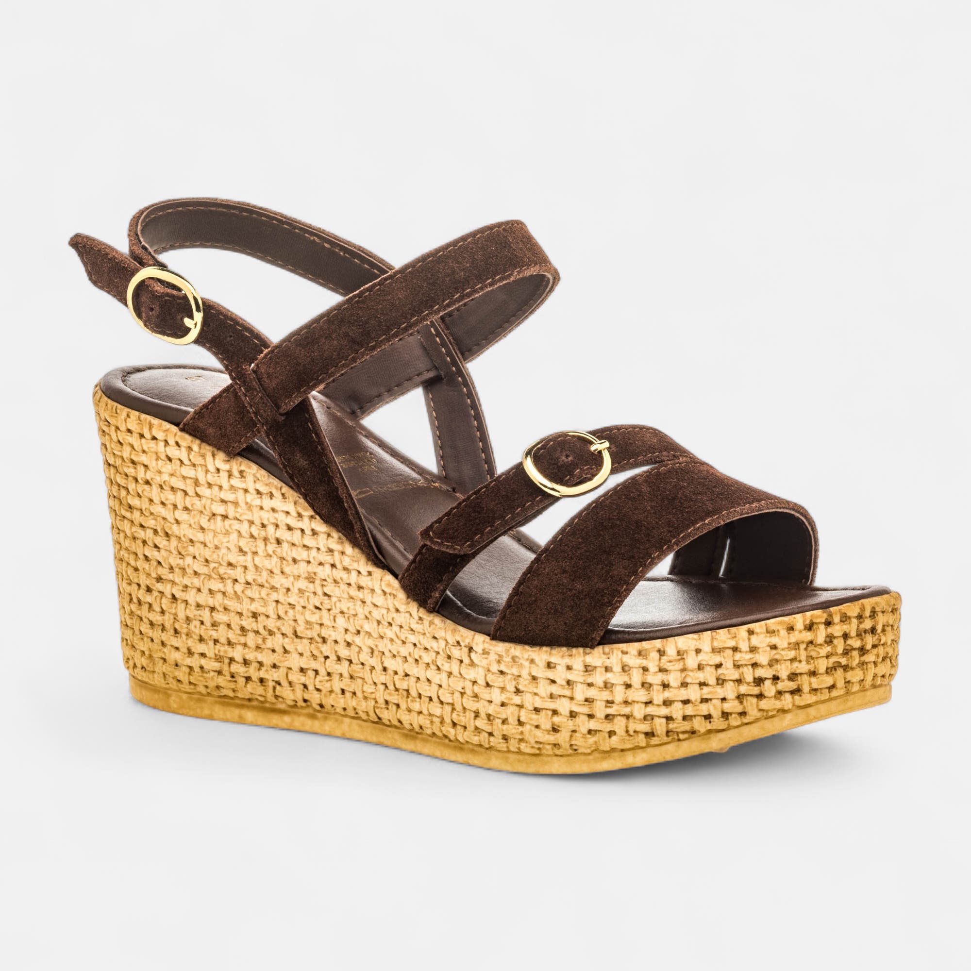 Nu-pieds à talon compensé Femme en cuir marron