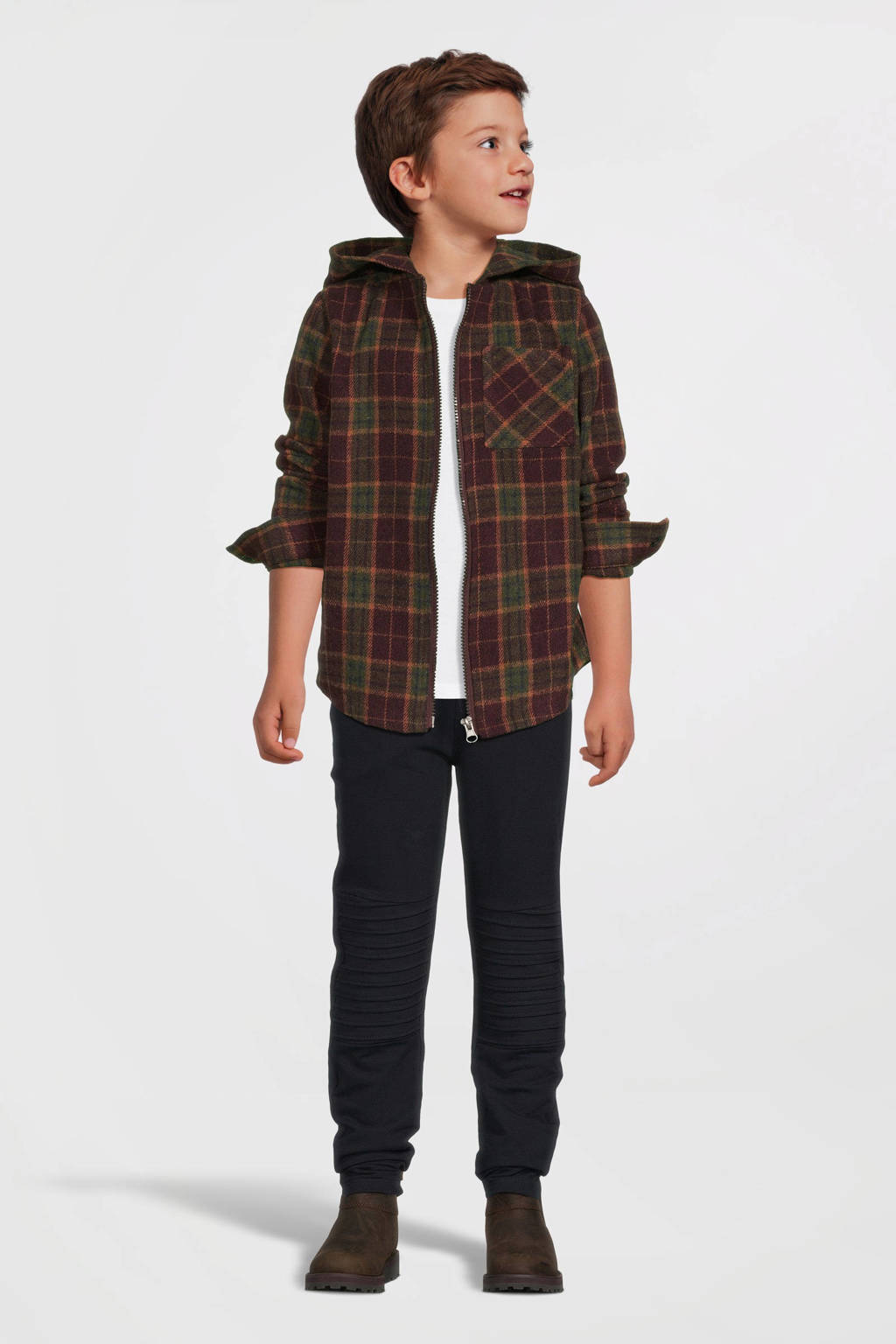 B.Nosy geruit overshirt Boaz met capuchon donkerrood/groen