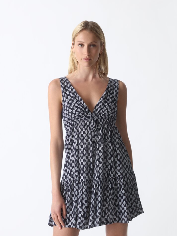 Vestido estampado de alças finas - Azul