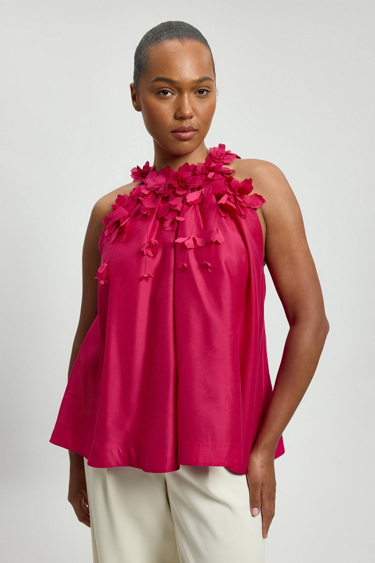 KarenMillen Blouse Tissée Grande Taille Col Licou À Appliqué Floral