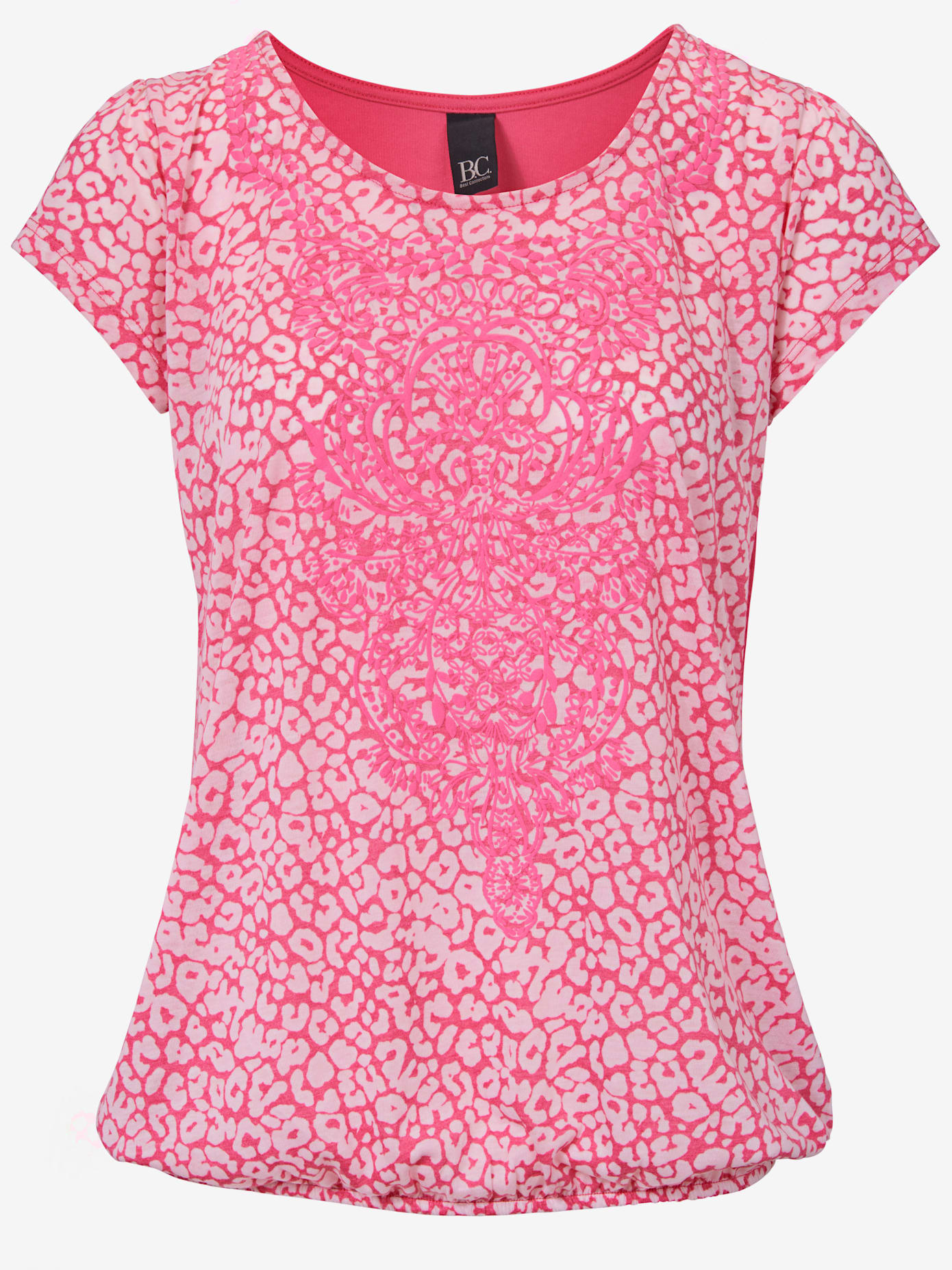 T-shirt à encolure ronde qualité dévoré, imprimé effet ton sur ton