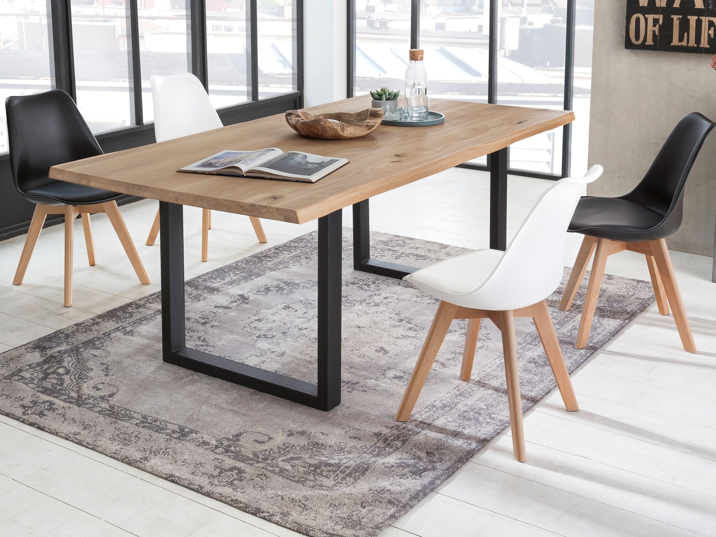 Tisch 180x90cm Wildeiche Metall Holztisch Esstisch Speisetisch Esszimmertisch