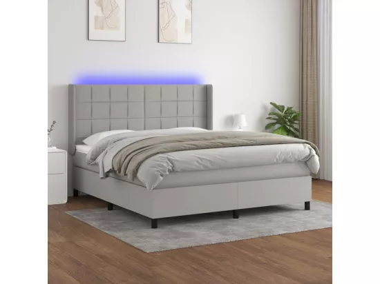 Sommier tapissier et matelas et LED Gris clair 180x200 cm Tissu