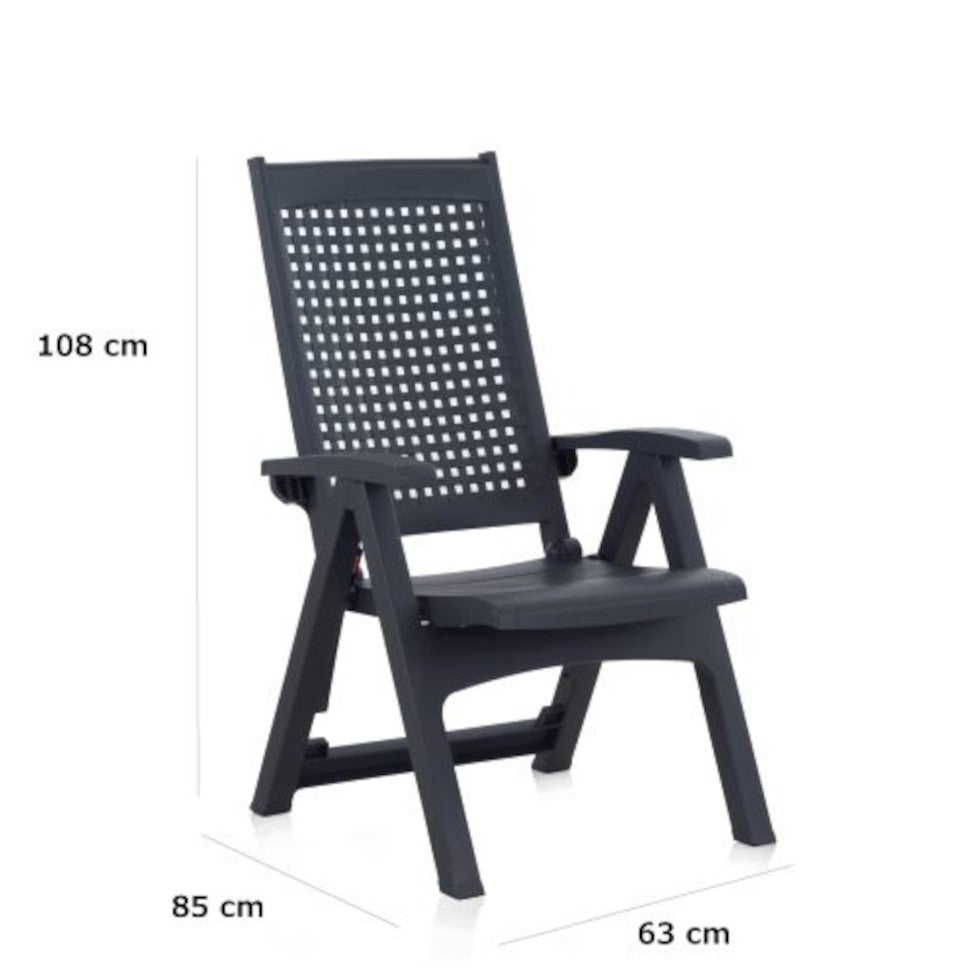 Shaf Milano 5-delige tuinmeubelset antraciet bestaande uit: 1 tafel en 4 klapstoelen met veiligheidsslot inclusief Madison kussen in grijs.