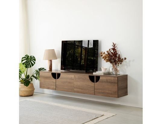 CONCEPT1 - Meuble TV Grotte noyer 180 x 35 x h35 cm