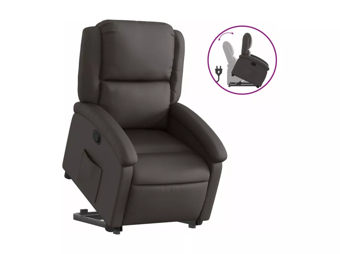 Fauteuil inclinable marron foncé cuir véritable
