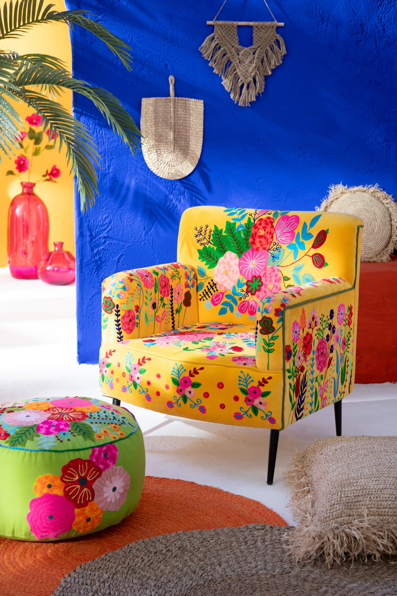 Fauteuil  Bloemen Mangohout Geel