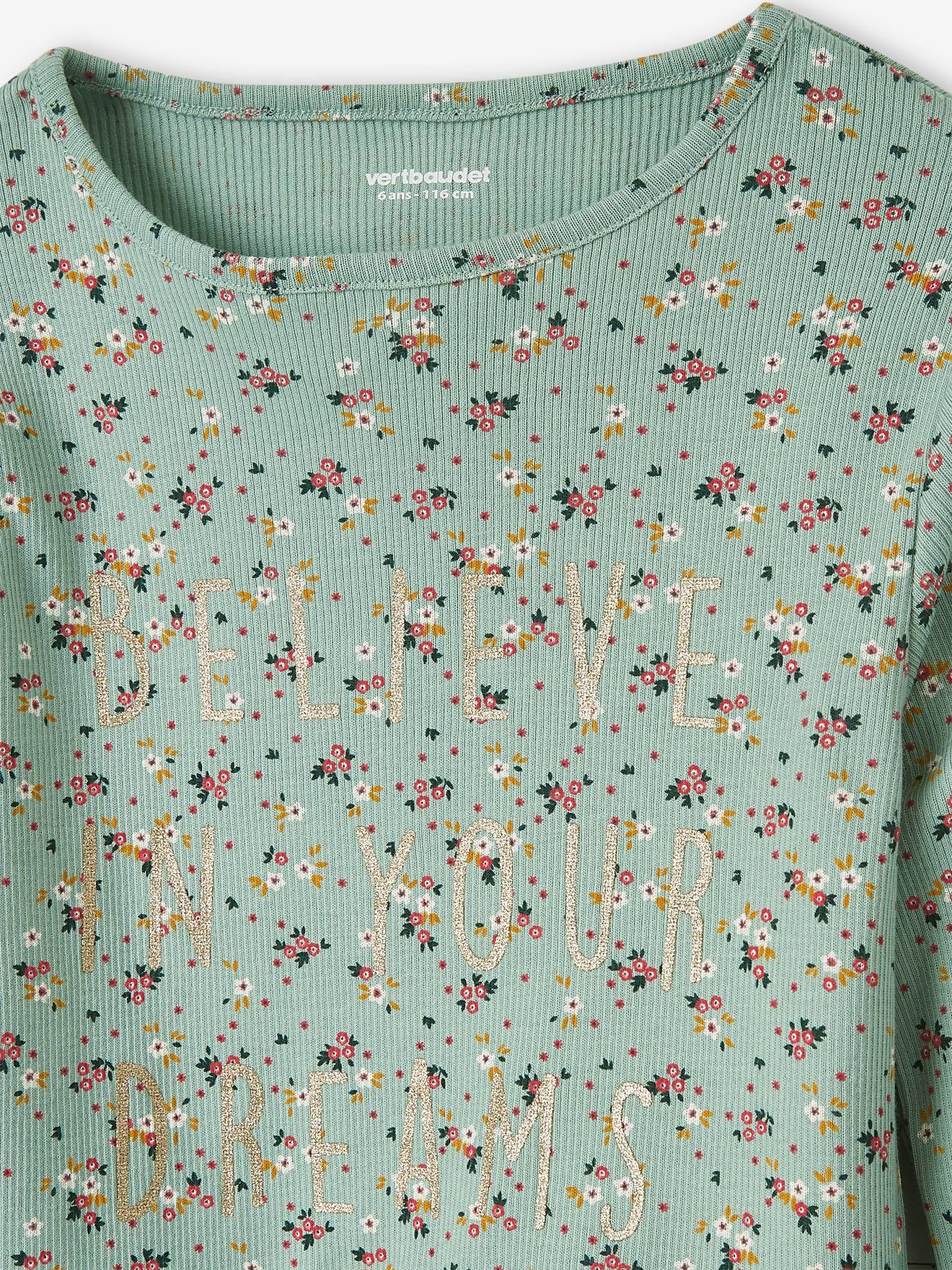 Pijama floral canelado rosa para meninas