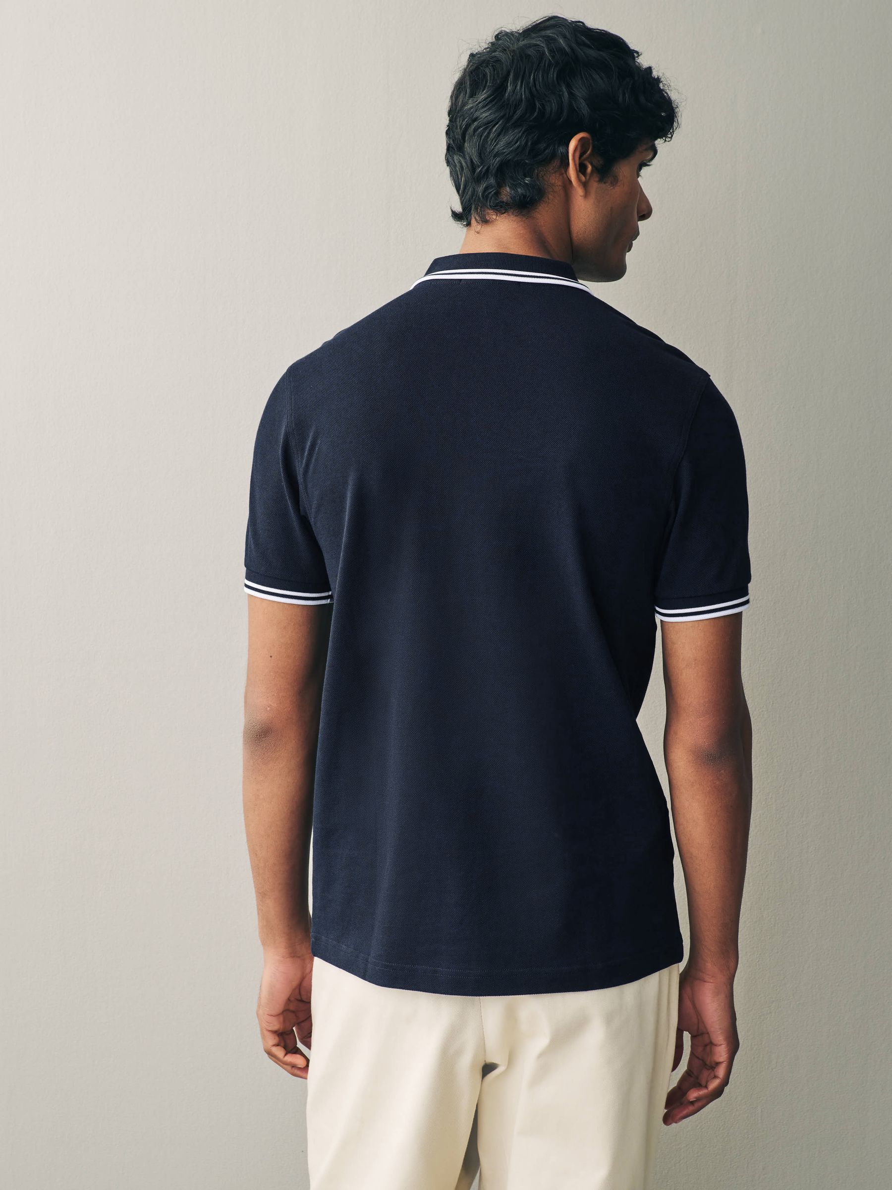 Marineblauw/wit - Fred Perry poloshirt met gestreepte rand