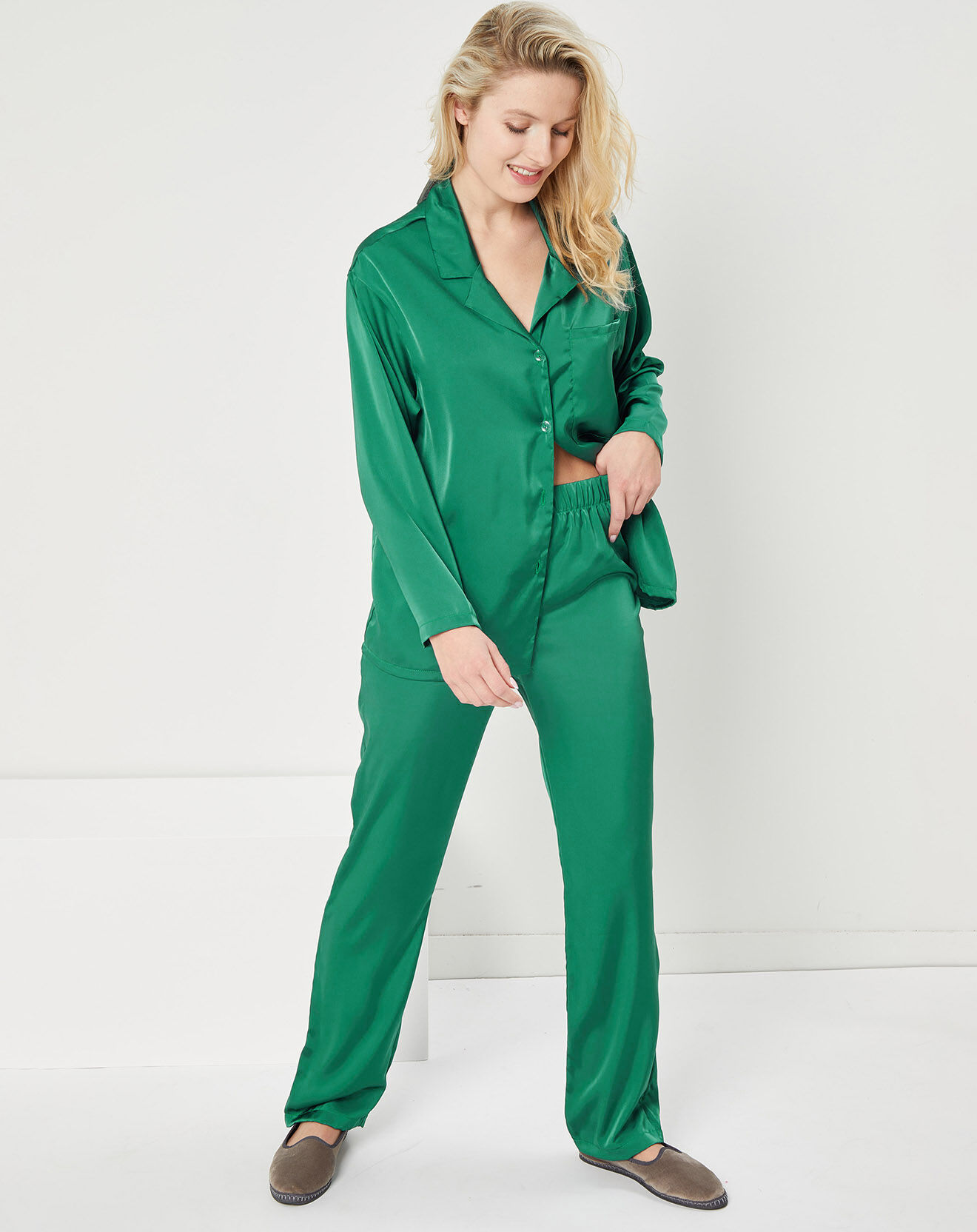 Quartier Latin Pyjama satiné Mathilda vert sapin
