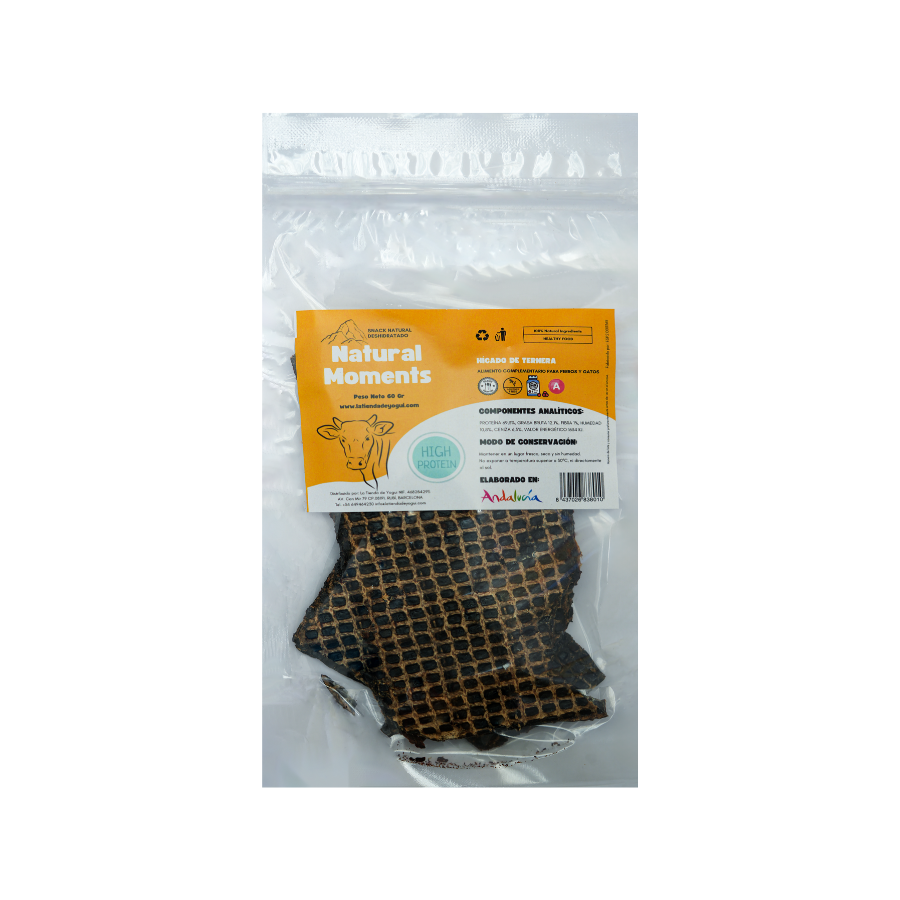 Petisco de fígado bovino desidratado Natural Moments para animais de estimação