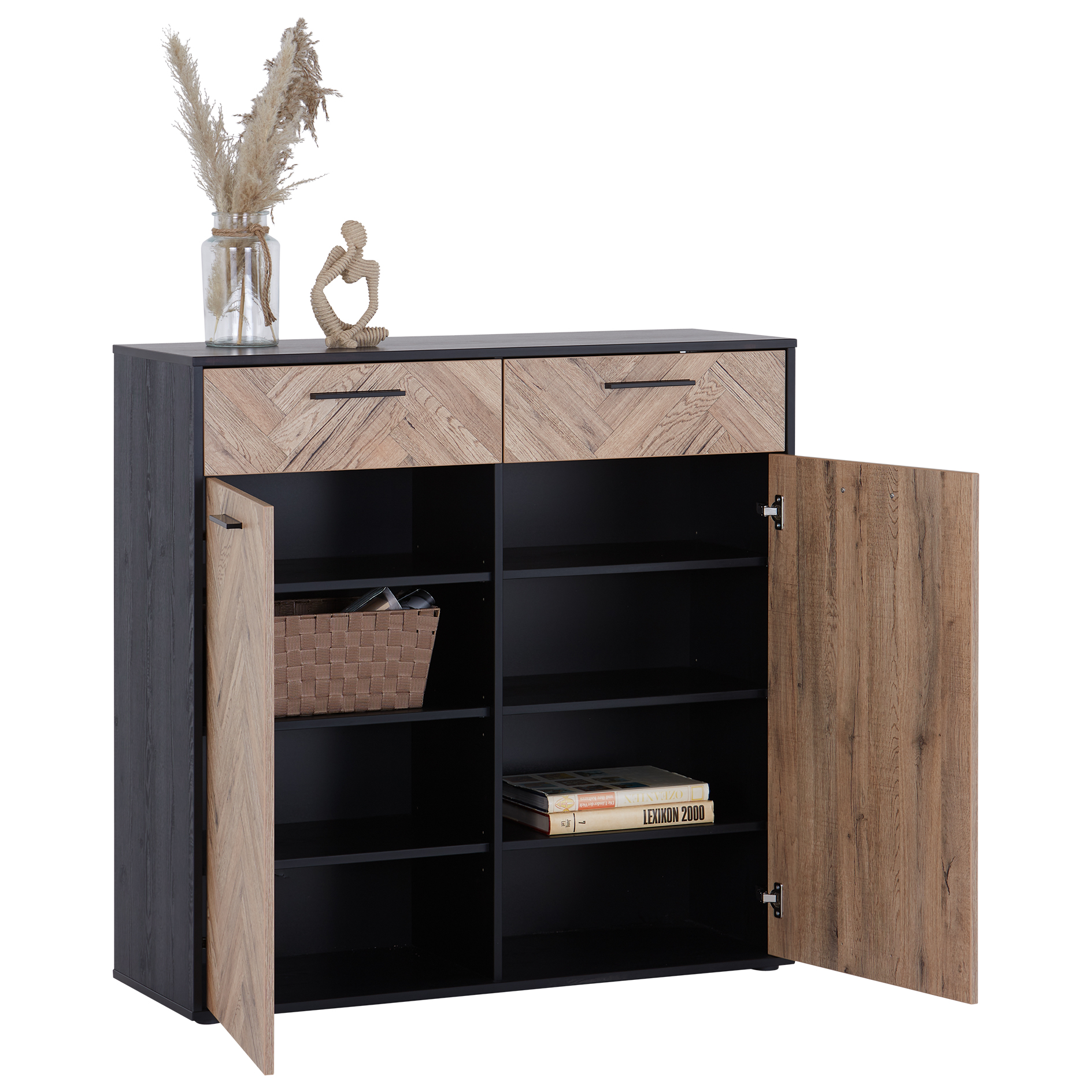 Kommode - Spika Eiche - anthrazit - 110 cm breit