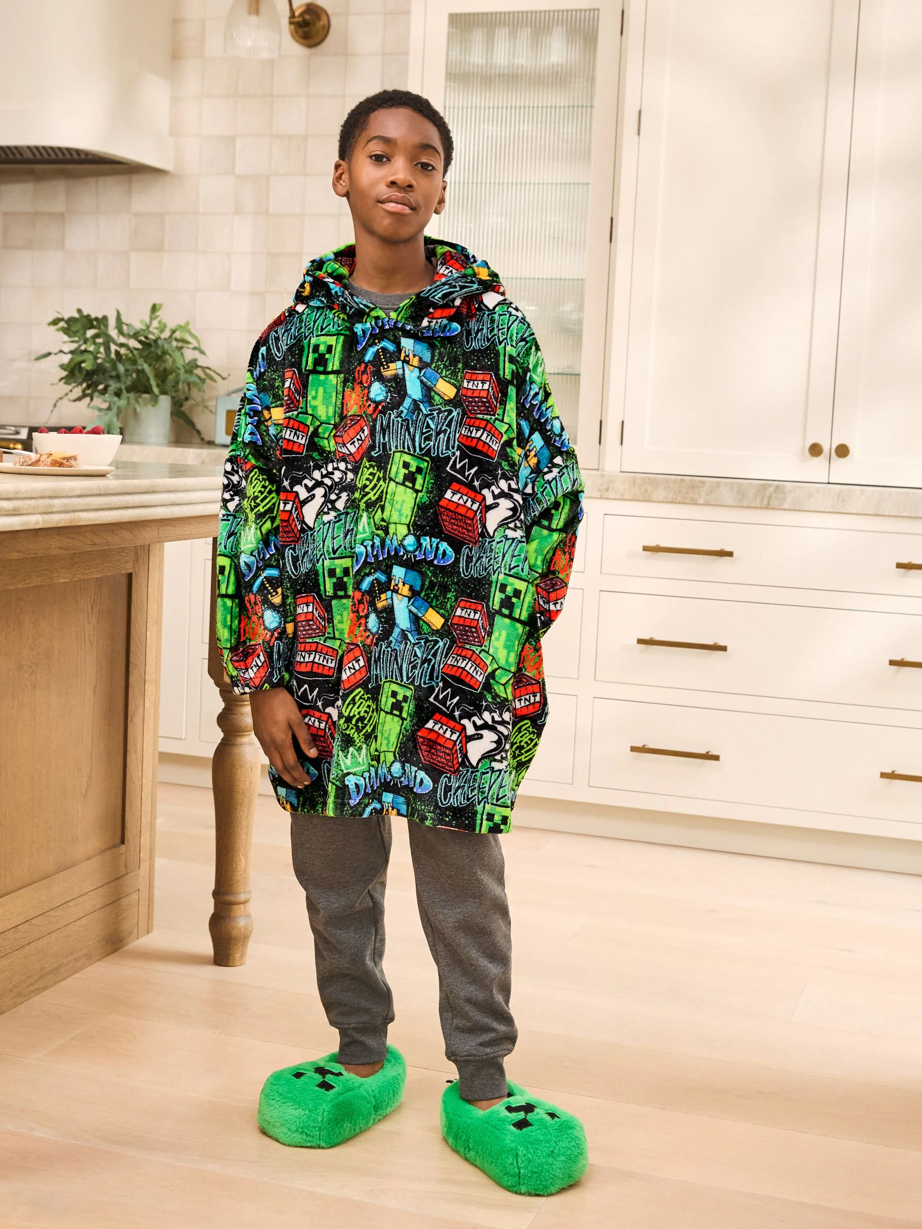 Zwart Minecraft - Fleece Blanket Hoodie (5-16yrs)