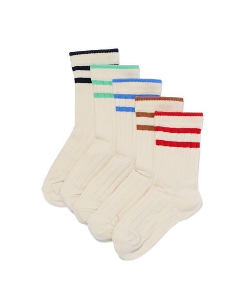 5 paires de chaussettes avec coton côte rayures blanc cassé