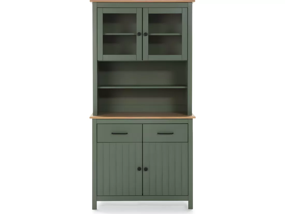 Vaisselier 4 portes 2 tiroirs en bois massif vert L90xH180 cm - Ida