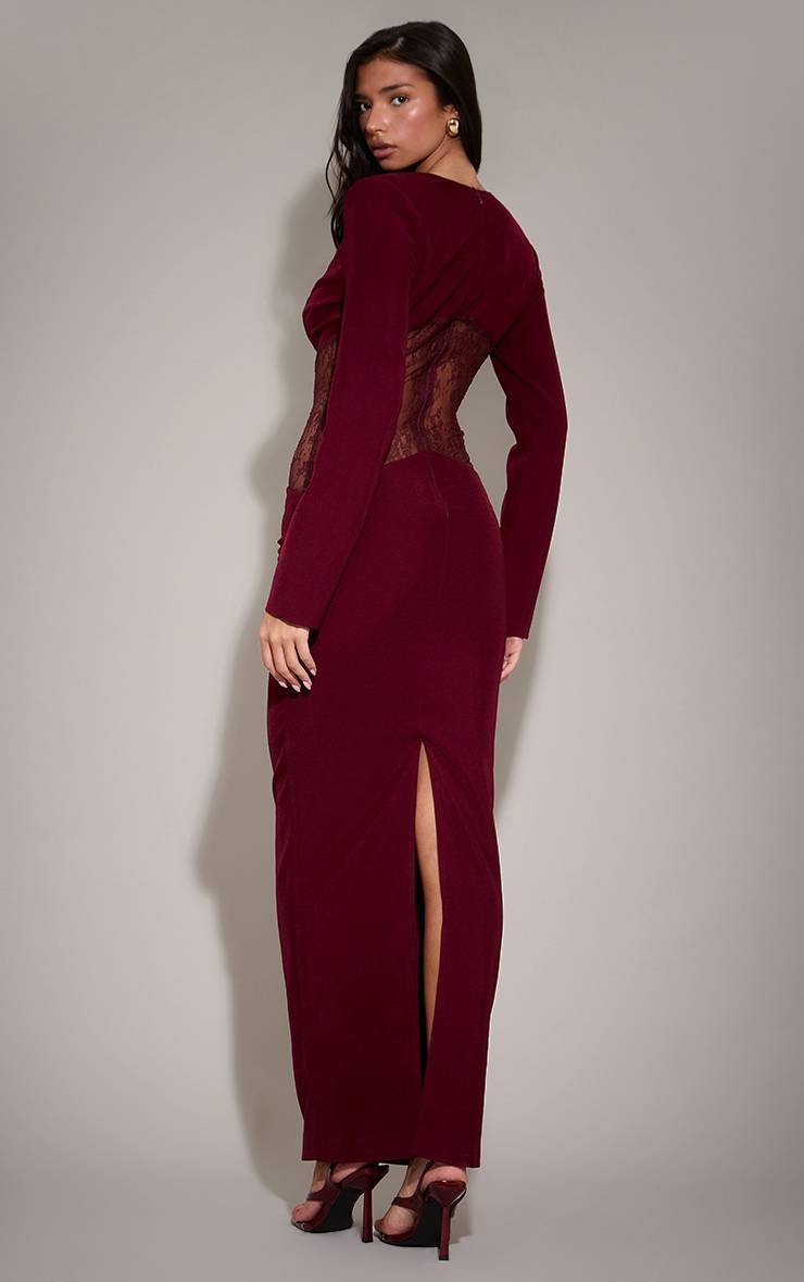 Rouge Bordeaux Robe Longue En Dentelle Avec Découpes