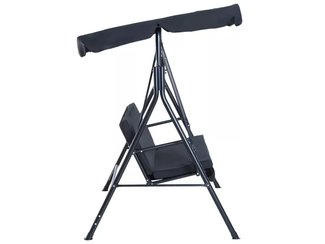 Balancelle de jardin 3 places toit inclinaison réglable coussins assise et dossier 1,72L x 1,1l x 1,52H m acier noir polyester noire