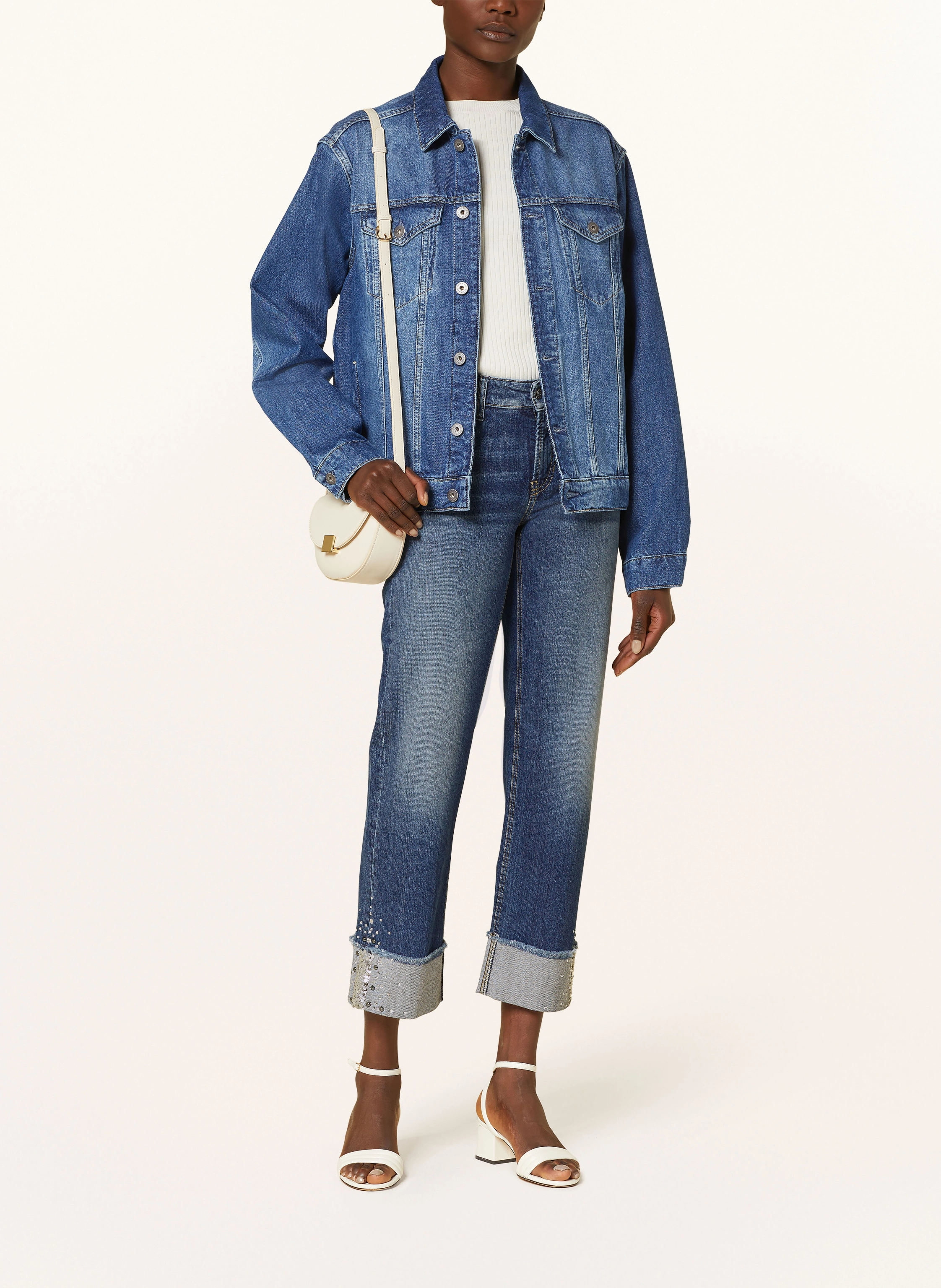 CAMBIO Straight Jeans PARIS mit Schmucksteinen und Pailletten