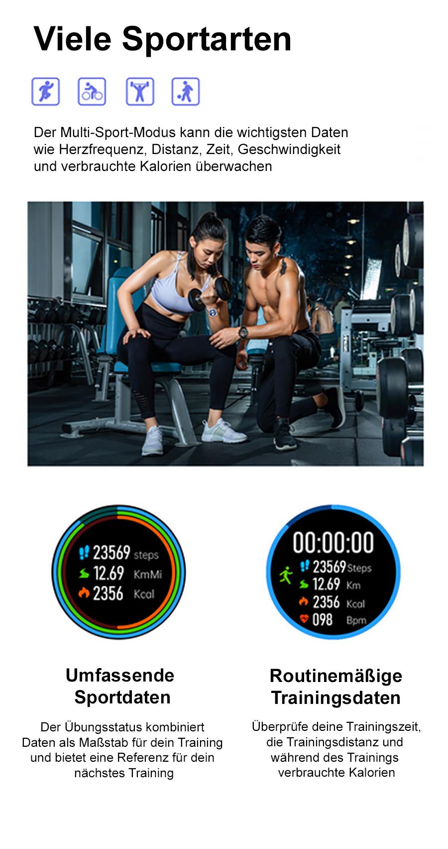 TPFNet Smart Watch / Fitness Tracker IP67 - Milanaise Armband - Android & IOS - Schwarz