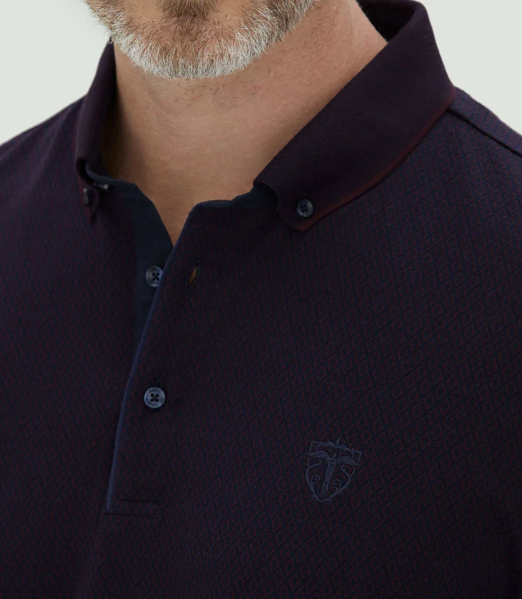 Polo jacquard à manches longues bordeaux 
