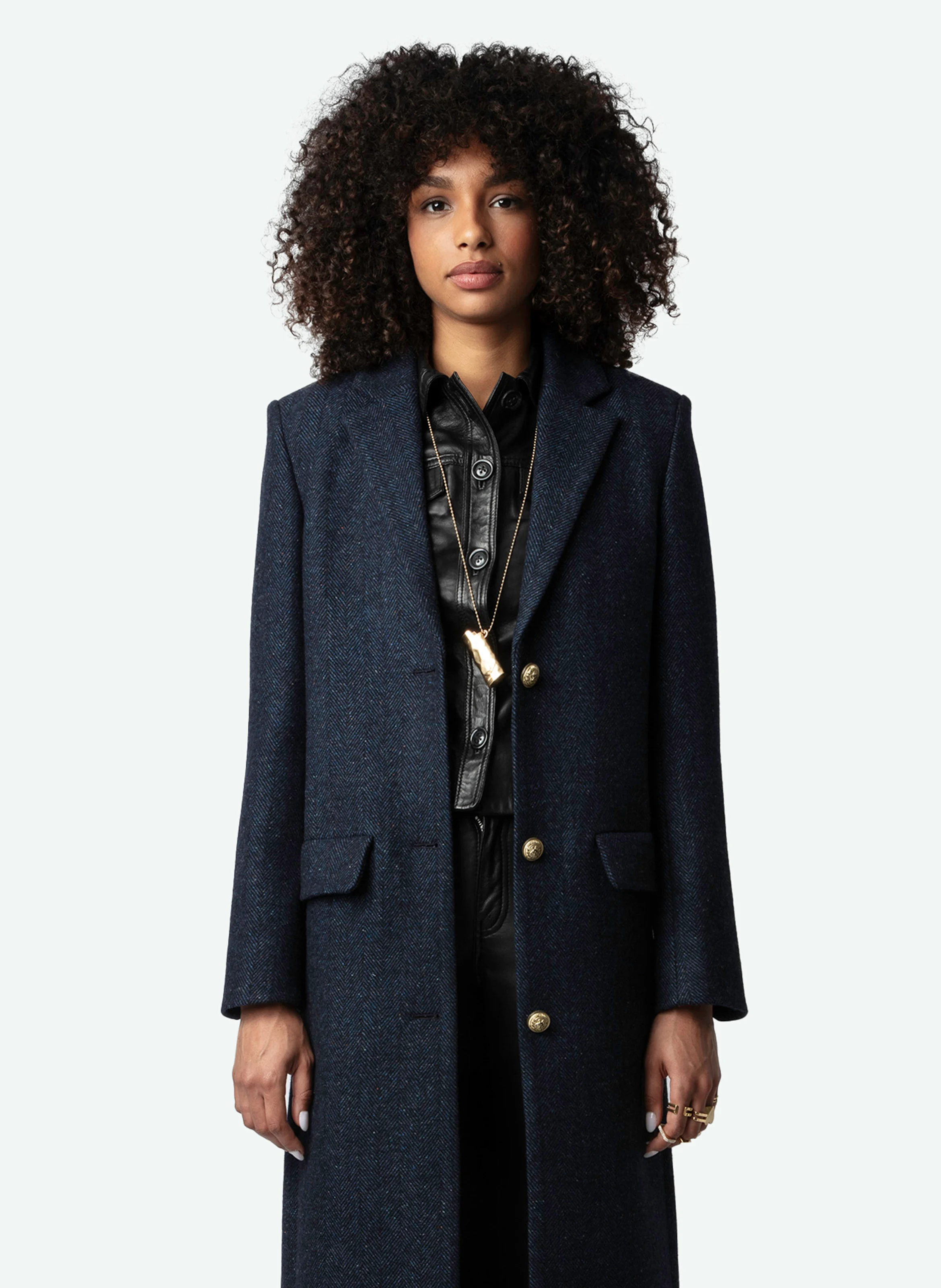 MIO - Manteau long droit en laine recyclée | Bleu