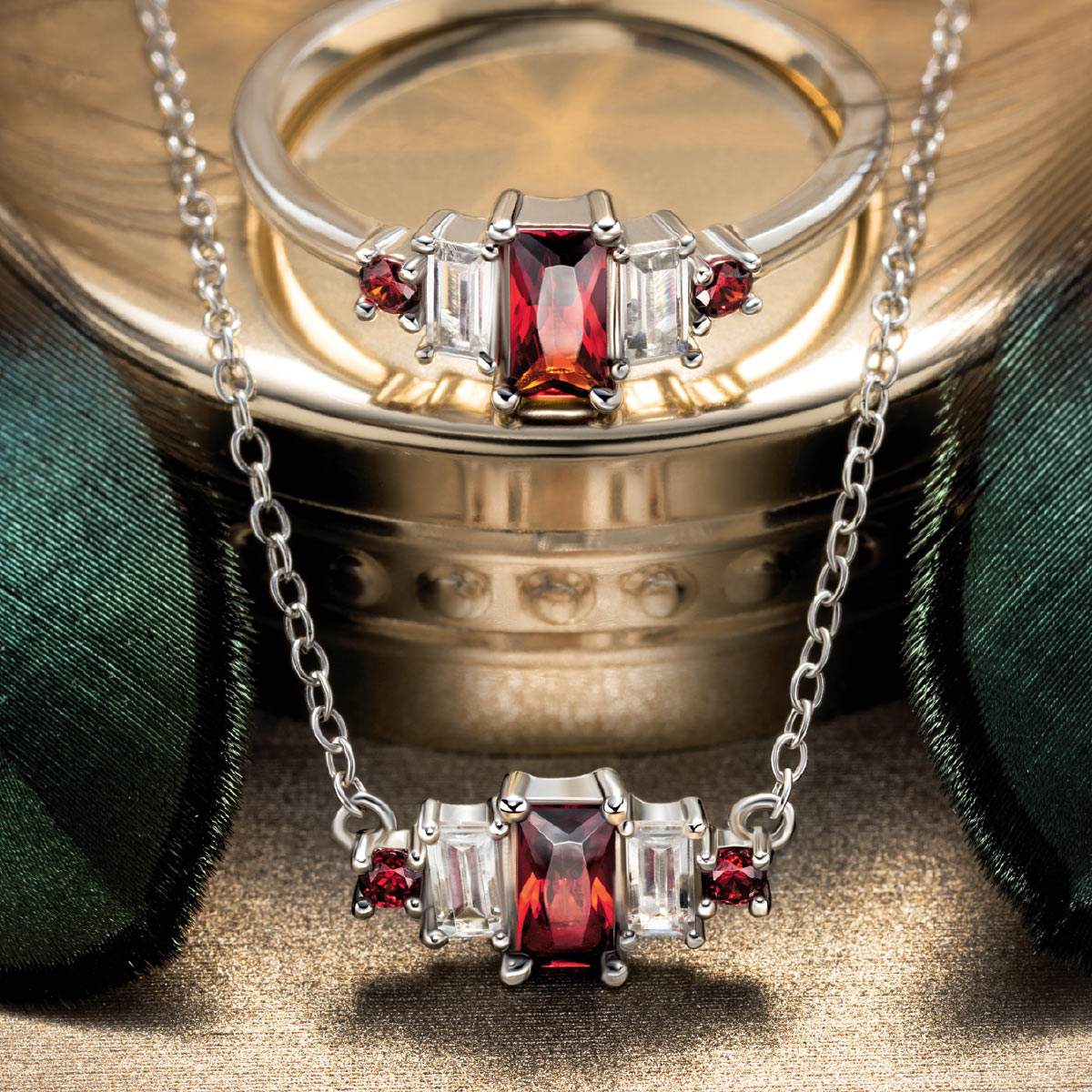 Parure argent zirconia rouge