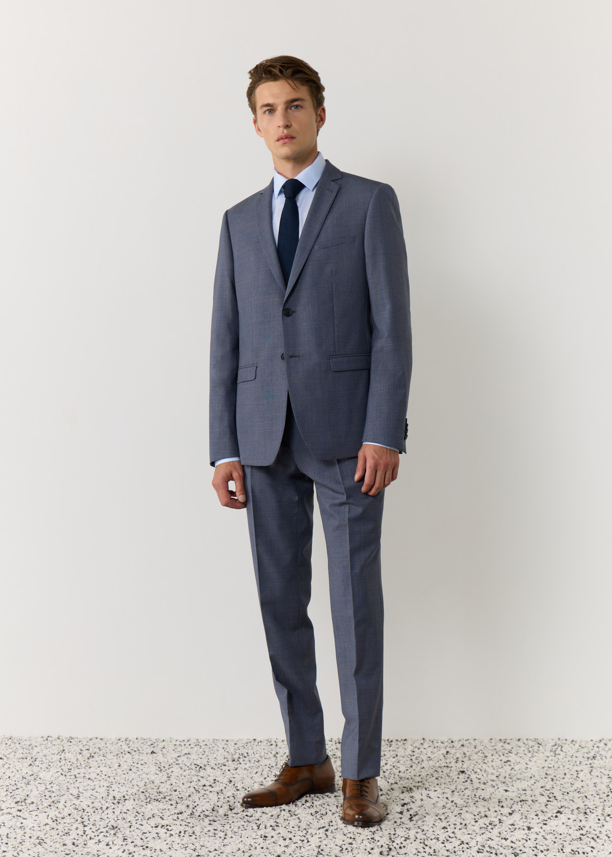 Costume 2 pièces Regular en laine bleu jeans Prince de Galles