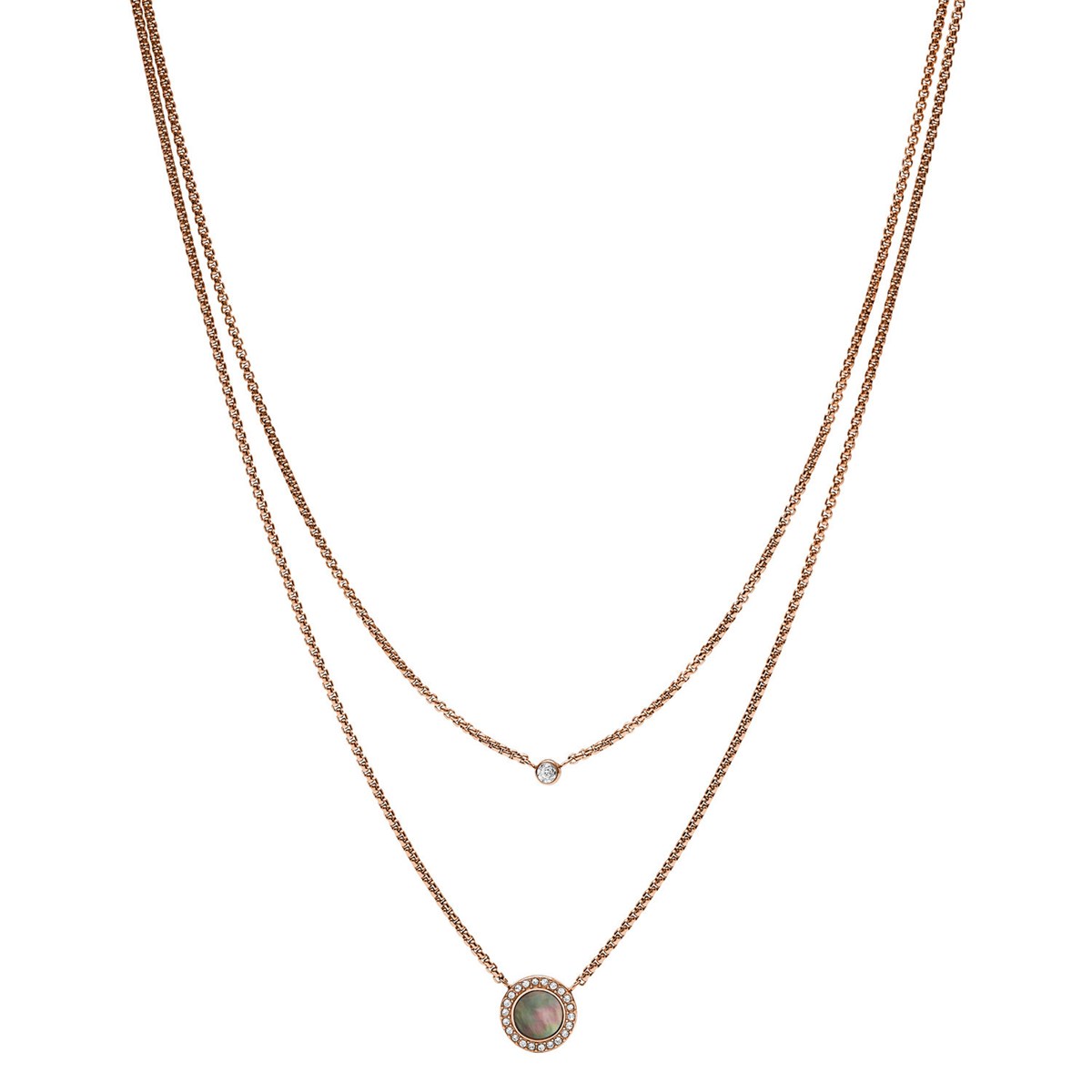 Collier Fossil double rosé avec disque nacré