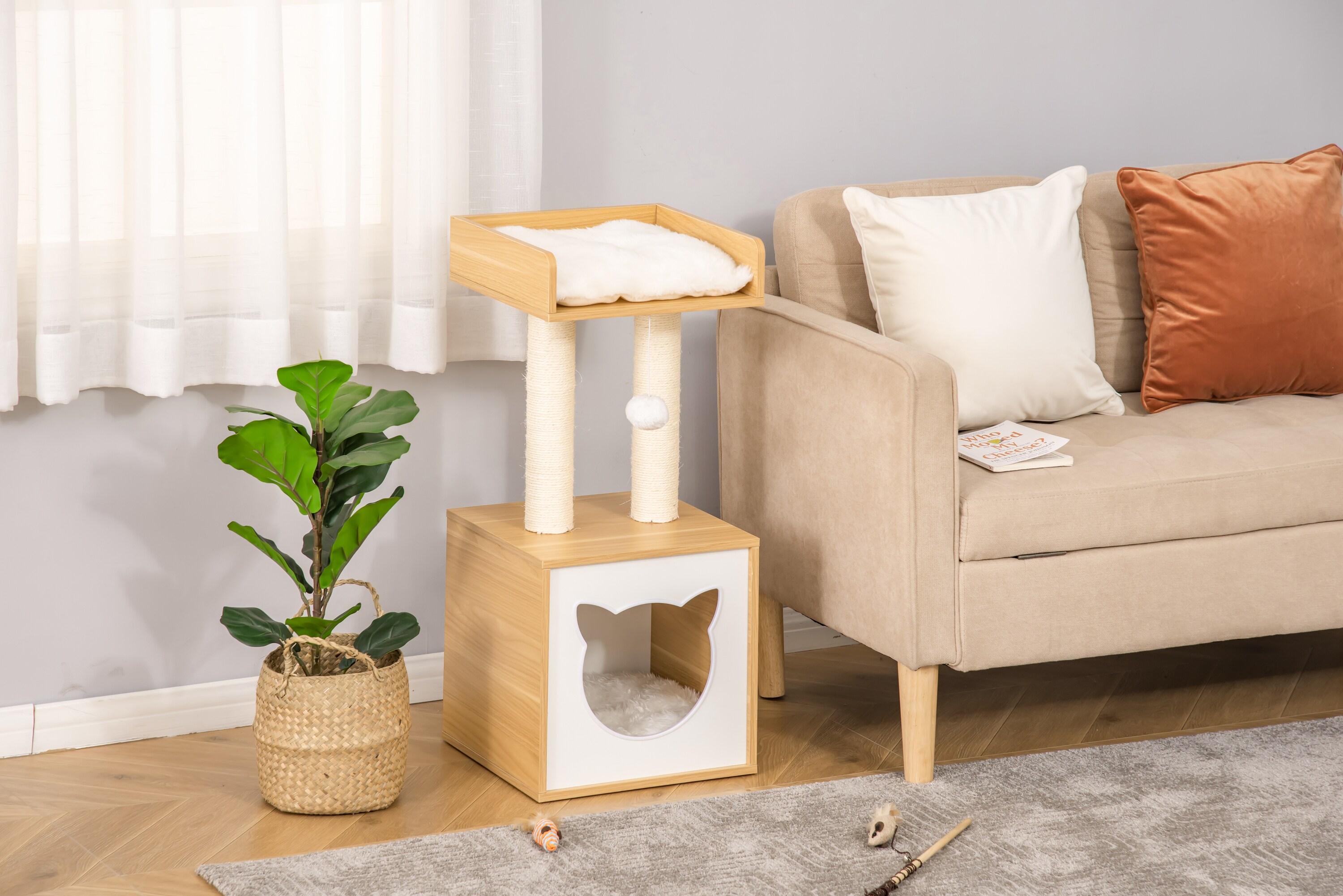 PawHut Kratzbaum mit 2 Kissen natur 35L x 35B x 81H cm