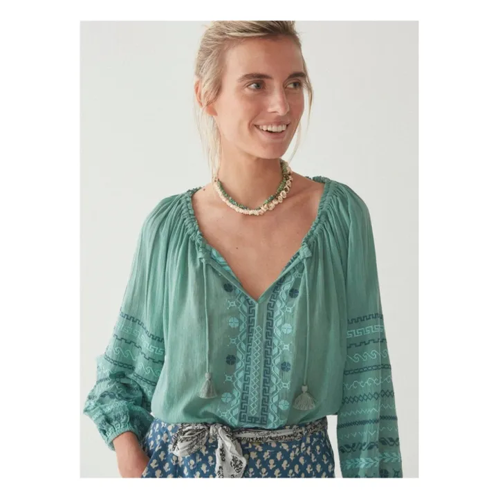 Maison Hotel Blouse Brodée Sybille | Vert d'eau