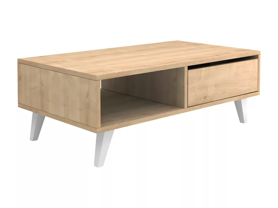 Table basse avec 1 portes et 2 niches - Naturel et blanc - SOLAMIA