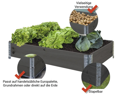Modulair systeem voor verhoogde tuinbedden, palletframe, wanddikte 19 mm, 120 x 80 x 20 cm, antraciet