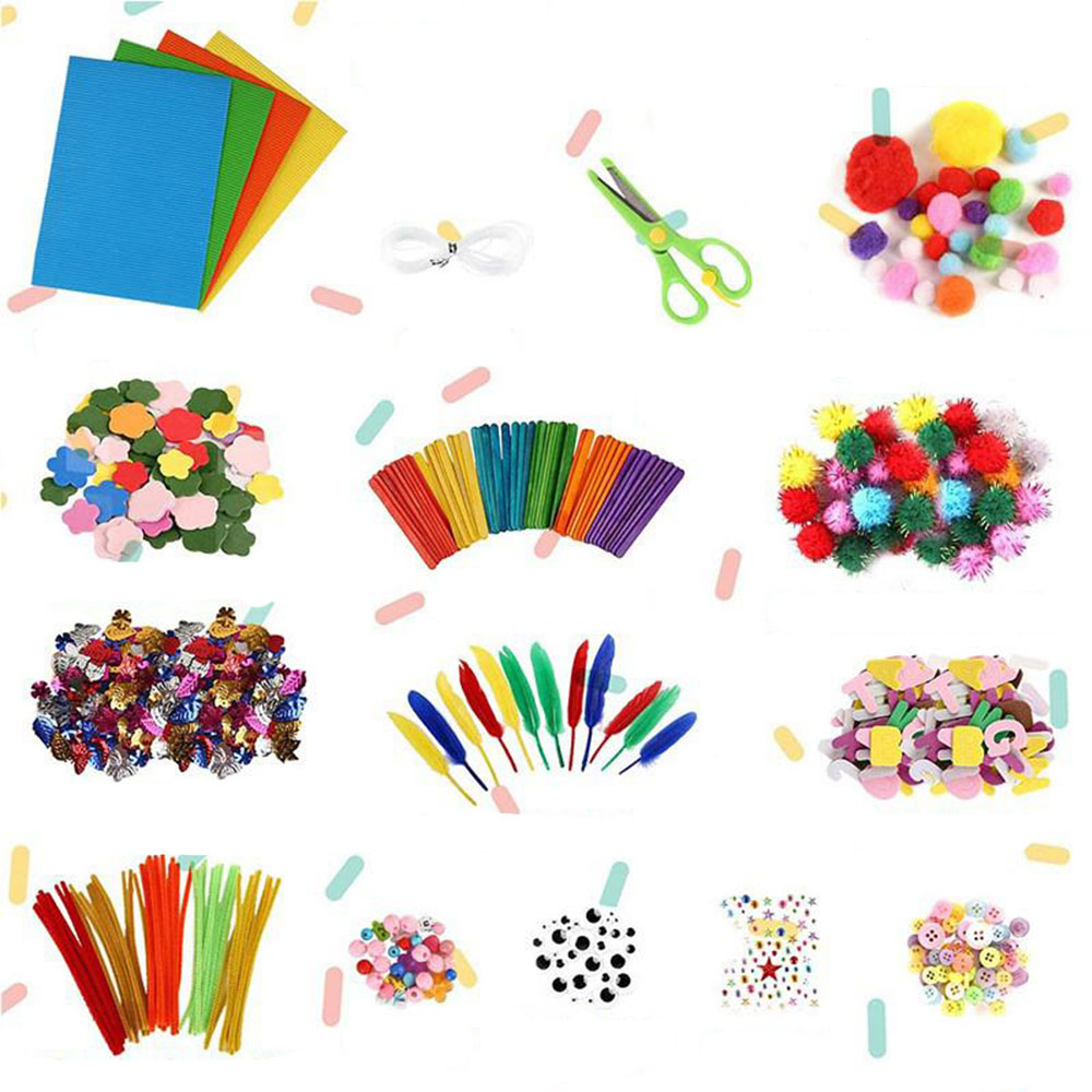 (195-tlg. Set) DIY Kit Bastel XXL Box mit Perlen / Federn / Pompon's / Schere - Bunt