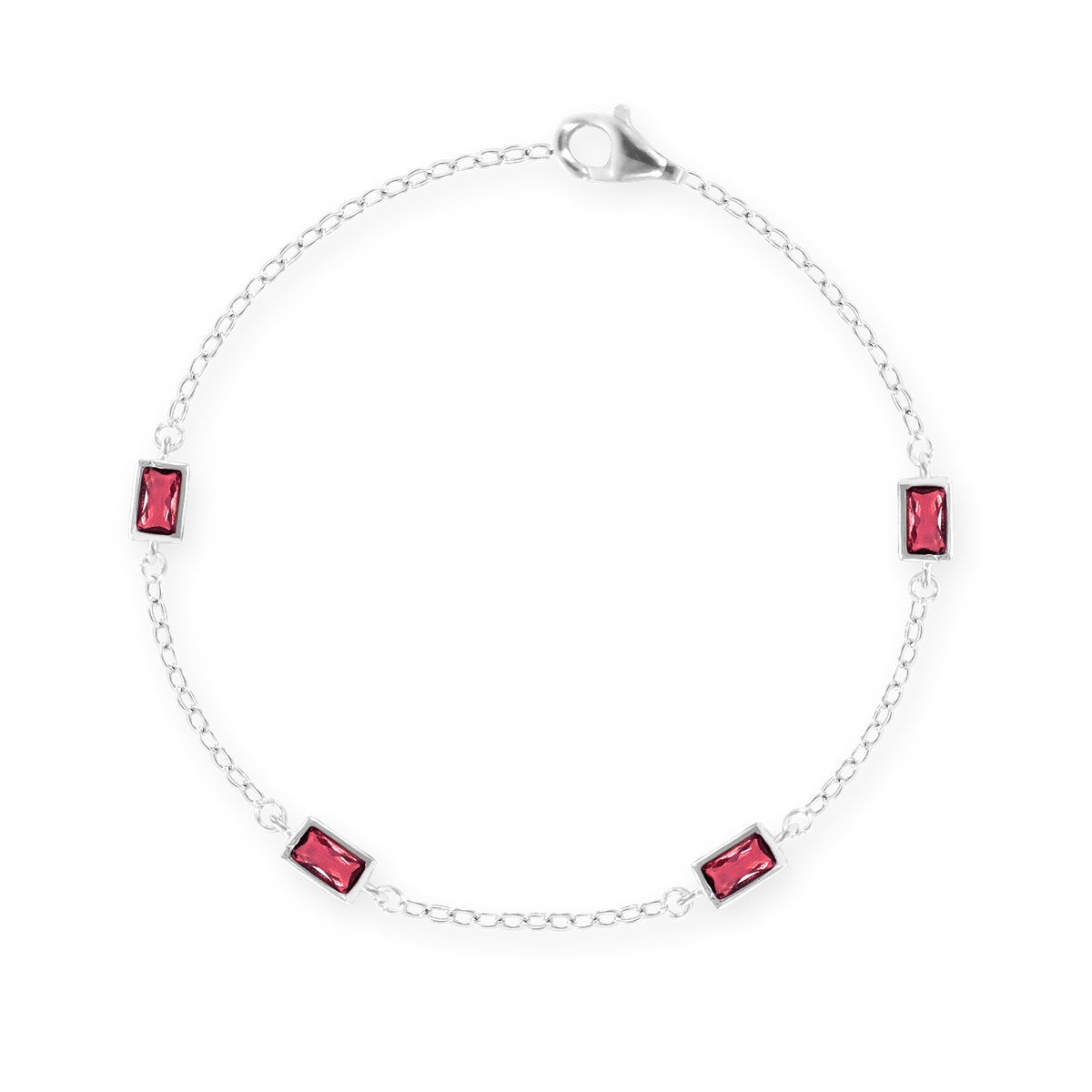 Bracelet en argent 925 rhodié avec oxydes de zirconium teintés rouge