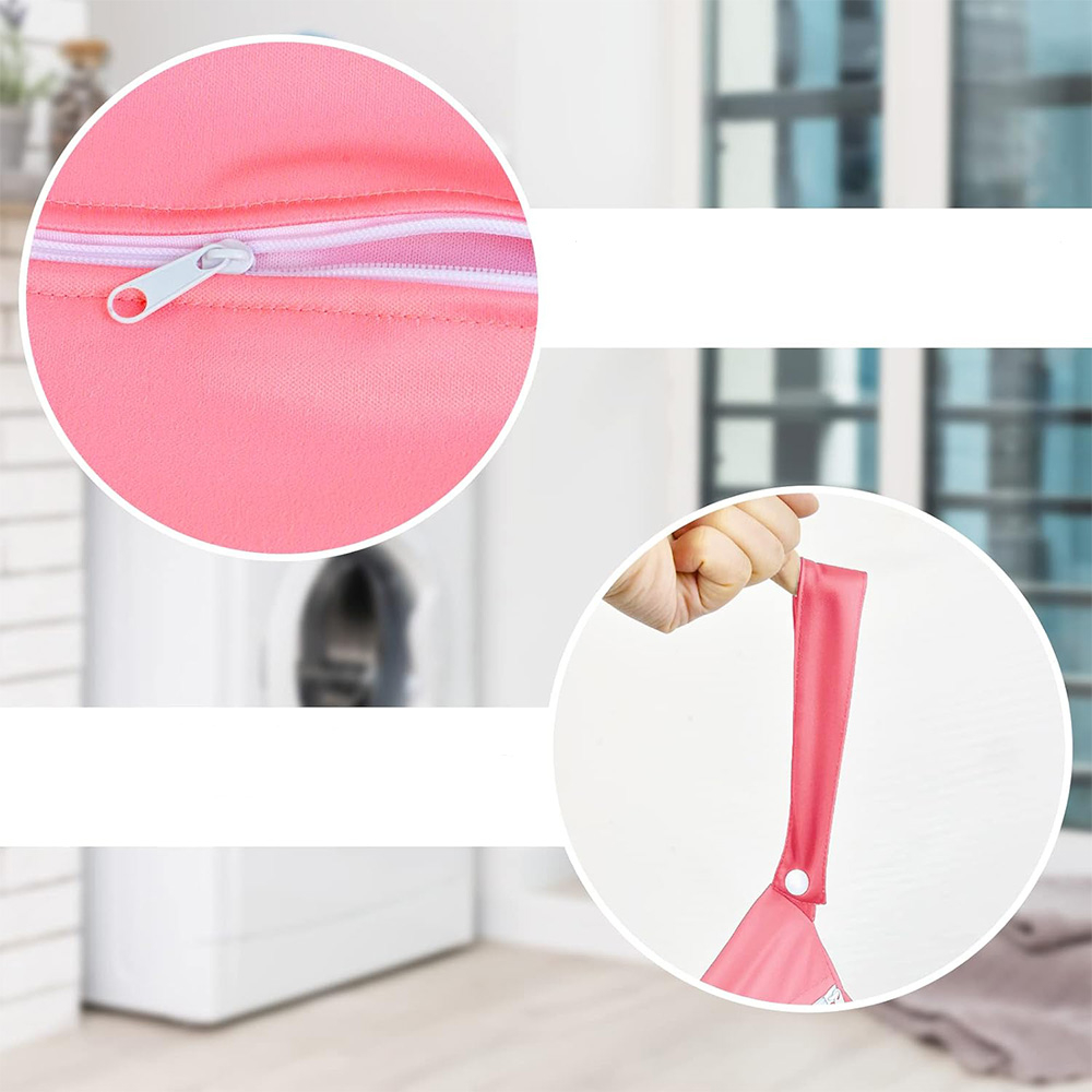 (485x375mm) Faltbarer Reise Wäschesack Schmutzwäsche Aufbewahrungs Beutel mit Reissverschluss / Handschlaufe - Pink