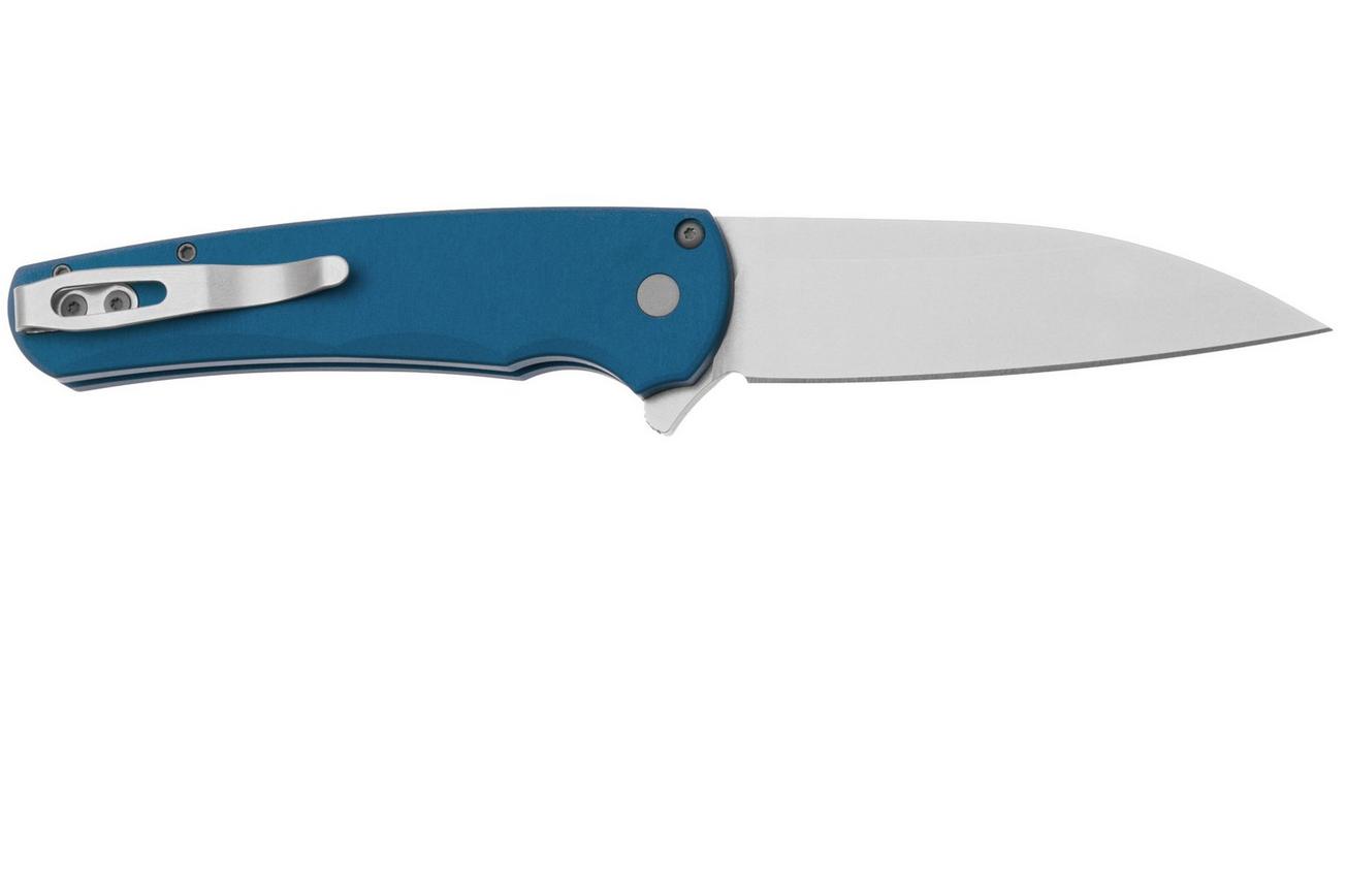 Pro-Tech Malibu 5301 Smooth Handle Blue, Stonewashed Magnacut Wharncliffe, zakmes