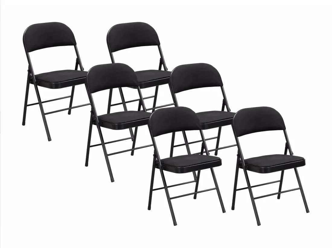 Lot de 6 chaises pliantes en velours et métal - Noir - ORTENSIA
