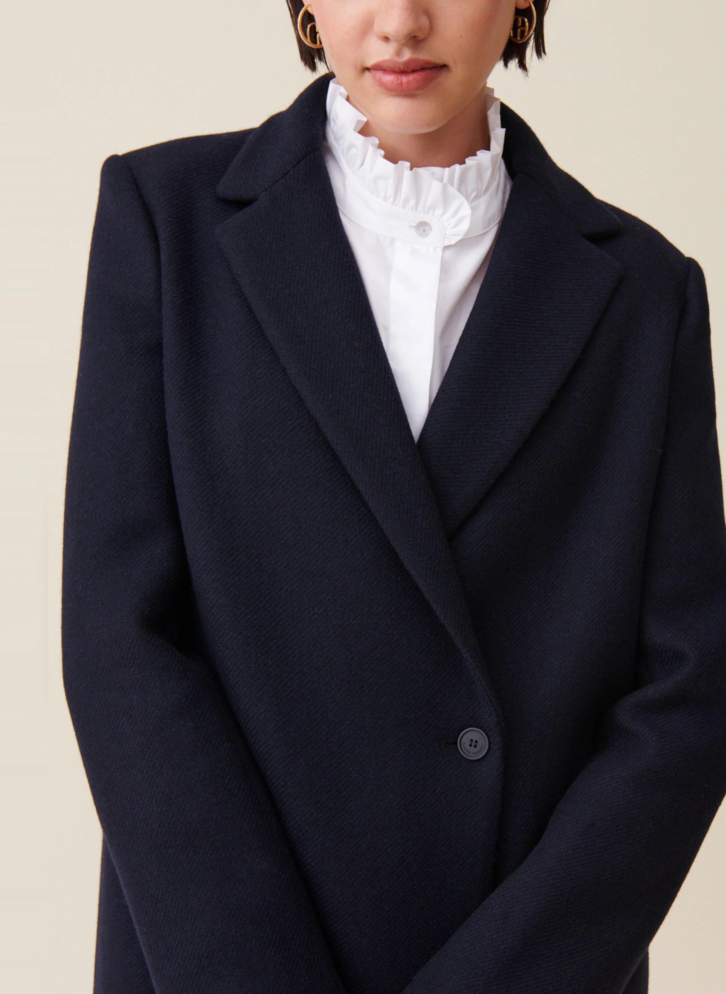 Manteau col tailleur en laine mélangée | Bleu