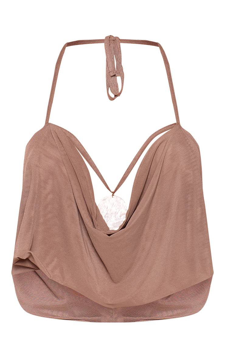 Champignon Top Petite À Encolure Drapée Avec Dos Nu Et Attache Halter En Mesh