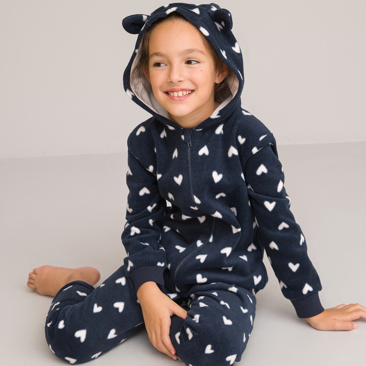 COLEÇÕES LA REDOUTE<br>Macacão com capuz em fleece, estampa de coração