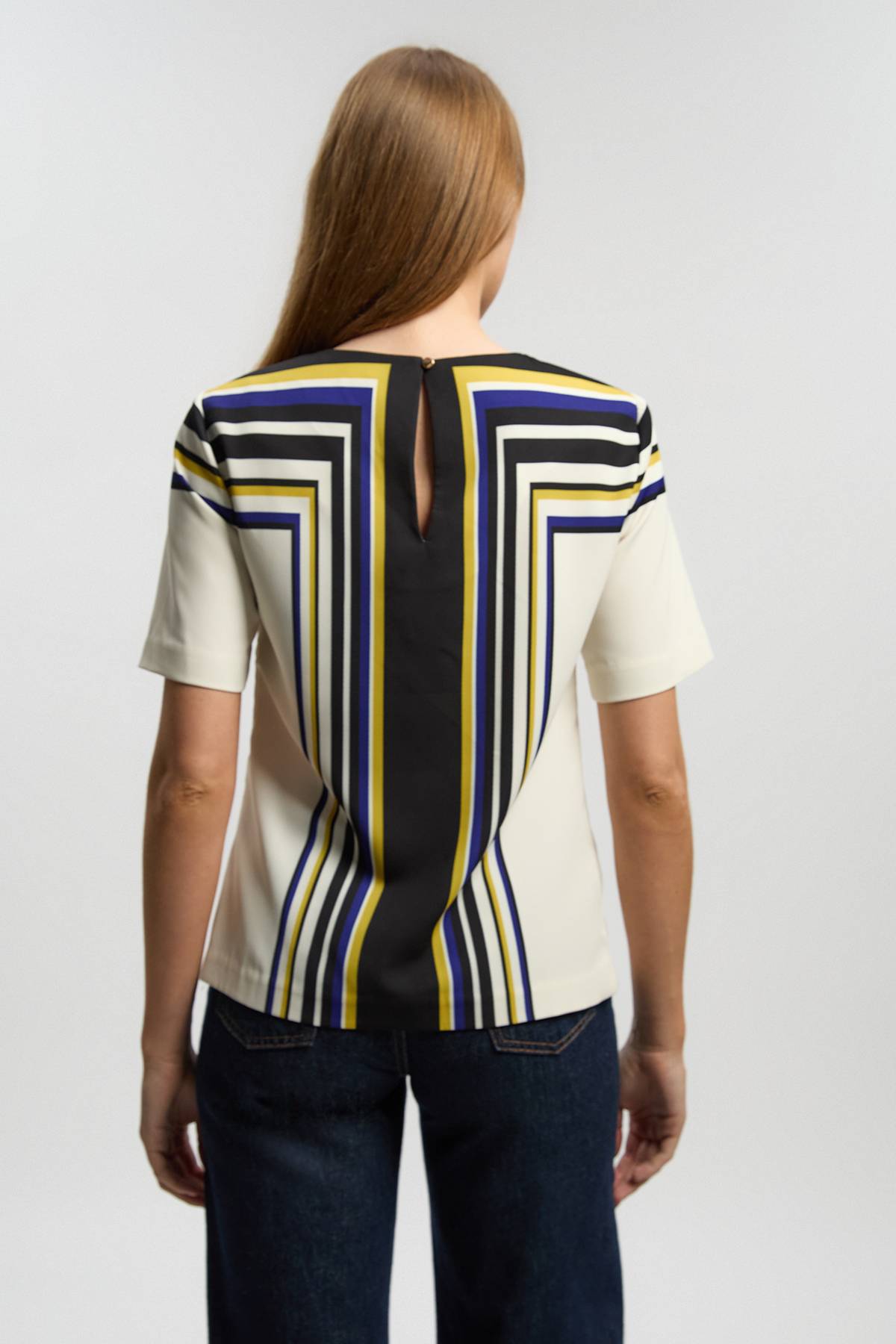 KarenMillen Blouse À Manches Évasées En Sergé Tissé À Rayures Contrastées