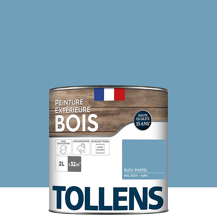 Peinture extérieure bois Tollens satin bleu pastel 2L