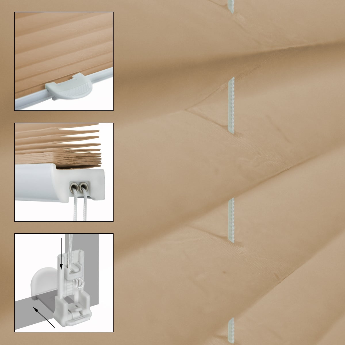ECD Germany Plisségordijn 55 x 150 cm - Crème - Klembevestiging - EasyFix - Geen boren nodig - Zon- en privacybescherming - Voor ramen en deuren - Inclusief bevestigingsmateriaal - Jaloezie, Plisségordijn, Raamgordijn, Rolgordijn